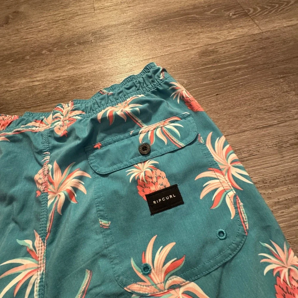 Rip Curl Shorts Mens S Teal Polyester Tropical Pineapple Summer Beach Surfing